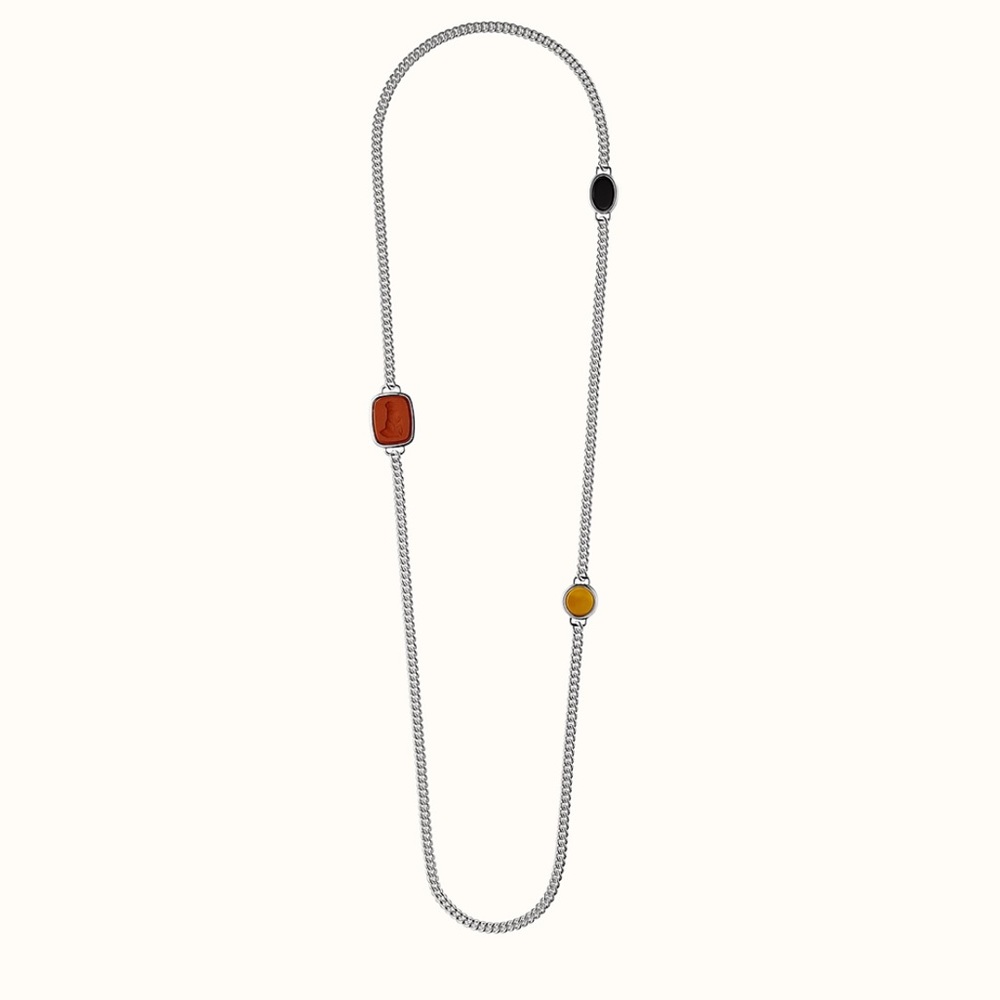 SOLD - Hermes Chevauchee Long Necklace Silver Onyx